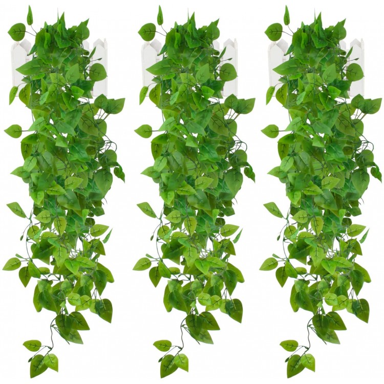 3 Pcs Artificial Hanging Plants EHWINE 3.93 Ft Fake Ivy Vines Each Greenery Garland Leaves Fake Hanging Plants Vines for Home Bedroom Room Indoor Wedding Wall Decor No Baskets