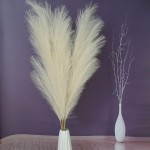 3Pcs 43 3.6FT Long Handmade Artificial Pampas Grass Flower Large Tall 18-Branches Fluffy Fake Bulrush Reed Pompass Dried Plant for Home Party Wedding DIY Vase Filler Boho Decor Beige