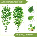4 Pcs Artificial Hanging Plants 3.6ft Fake Ivy Vines Hanging Wall Plants Fake Ivy Green Leaves Room Decor Home Garden Wedding Party Indoor Outdoor Decorations Basket Not Included