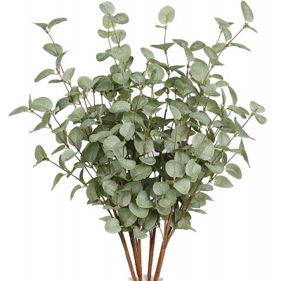 6 Pcs Artificial Greenery Stems Eucalyptus Leaf Spray in Green Greenery Stems Silk Plastic Plants Floral for Home Party Wedding Decoration