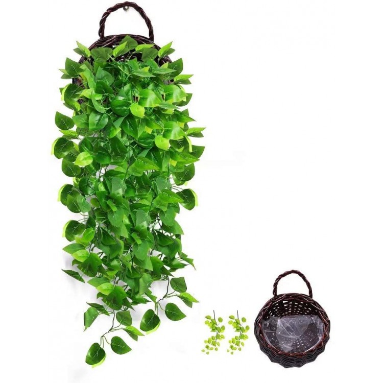 AceList Fake Hanging Planters with Fake Plants Decor Artificial Plants Faux Plants Artificial Hanging Plants Decorative Plant for Home Decor Wall Plants Indoor Outdoor BedroomTwo Plant with Basket