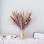 AMOR'S TREASURES 43cm 17” 40 Pcs Pack Natural Dried Pampas Grass Decor 15Pc Reed Flowers 15Pc Bunny Tail 10Pc for Home Decor Flora Boho Décor Bouquet For Home Bedroom Living Room Natural Brown