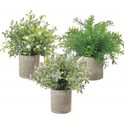 ANGLEANG XIONGYIJIA 3 Pack Small Potted Artificial Plastic Plants Mini Fake Rosemary Plant Faux Flower Houseplants Compatible with Home Decor Indoor Color : Green