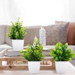 Artificial Plants Mini Fake Potted Plants 8 pcs Small Eucalyptus Potted Faux Decorative Grass Plant with White Pot for Home Decor Indoor Office Desk Table Decoration