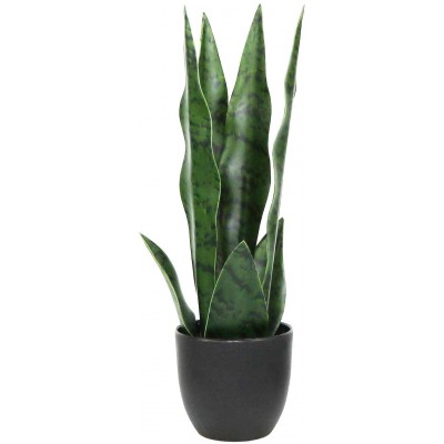 Artificial Plants Small Sansevieria Snake Plant with Black Plastic Planter Greenery Perfect Faux Agave Fake Plants in Pot for Home Office Indoor and Outdoo Décor 13.4" Green  7 Leaves