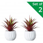 Artificial Succulent Plants in White Ceramic Pots Fake Red Greenery Cacti Bonsai Plant Shelf Decor Faux Grass Set 7.5 Inch Red 2 PCS
