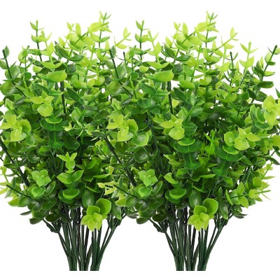 CEWOR 8pcs Artificial Greenery Plants Outdoor UV Resistant Fake Plastic Boxwood Shrubs Grass Stems for Home Wedding Courtyard Indoor and Outside Garden Porch Patio Window Box Farmhouse Decoration