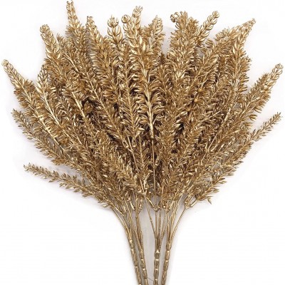 Christmas Artificial Golden Plants CATTREE Plastic Grass Faux Shrubs Fake Lavender Leaves Simulation Wheat Ears Bushes Home Indoor Wedding Party Decoration Hall Table Planter Filler Gold 4 Pack