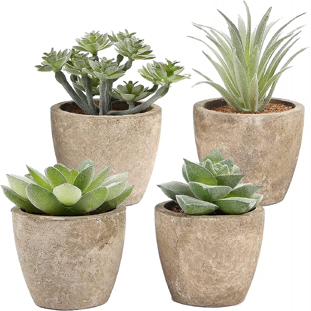 COCOBOO Artificial Succulent Plants Mini Assorted Fake Succulents Set of 4 Small Potted Fake Plants for Desk Shelf Office and Home Indoor Decor