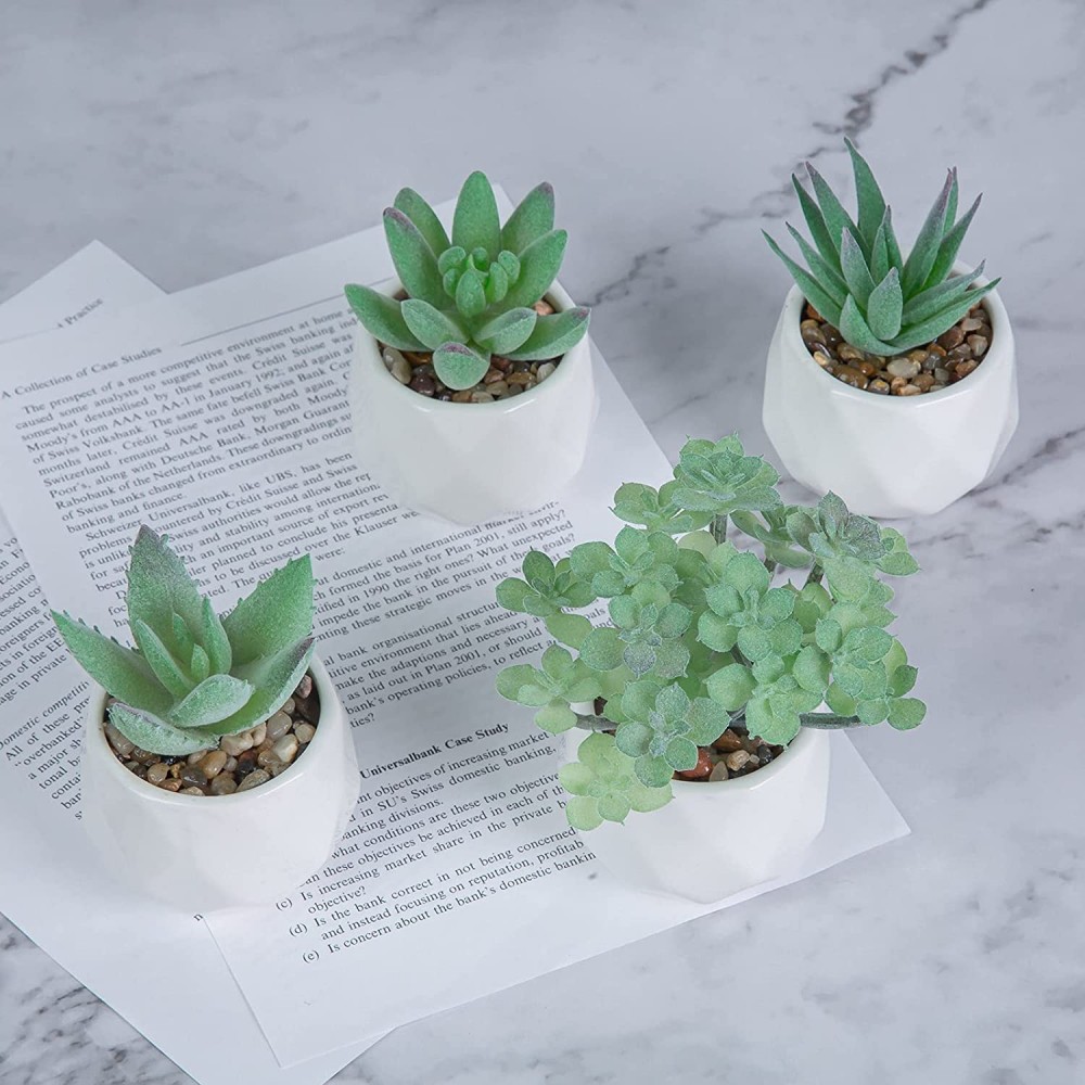 Fake Plants Succulents Plants Artificial Small Realistic Fake Succulents Home and Office Decor Set of 4 Artificial Succulents in White Ceramic Pot