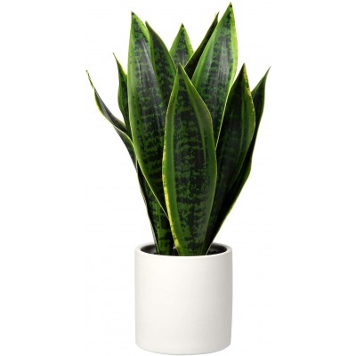Fake Snake Plant 16" Faux Potted Plant Artificial Snake Plant with White Ceramic Pot Sansevieria Plant Perfect for House Modern Living Room Office Housewarming Gift Indoor Decor