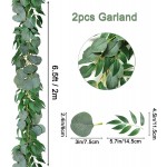 Greentime 2 Pack Greenery Garland 6.5 Feet Artificial Eucalyptus Garland with Willow Leaves for Wedding Table Runner Bridal Baby Shower Decor