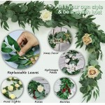 Greentime 2 Pack Greenery Garland 6.5 Feet Artificial Eucalyptus Garland with Willow Leaves for Wedding Table Runner Bridal Baby Shower Decor
