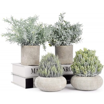 JC nateva Set of 4 Small Artificial Plants Mini Potted Fake Plants Indoor for Home Office Farmhouse Kitchen Bathroom Table Decor