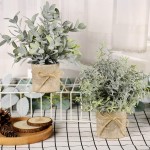 JC nateva Set of 6 Packs Mini Potted Fake Plants Faux Eucalyptus Plants Artificial Plants for Home Decor Indoor