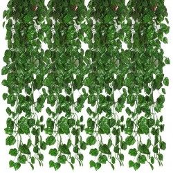 Kalolary 84 Ft 12 Strands Artificial Ivy Garland Leaf Vines Plants Greenery Hanging Fake Plants for Wedding Backdrop Arch Wall Jungle Party Table Office Decor Watermelon Leaf Garlands