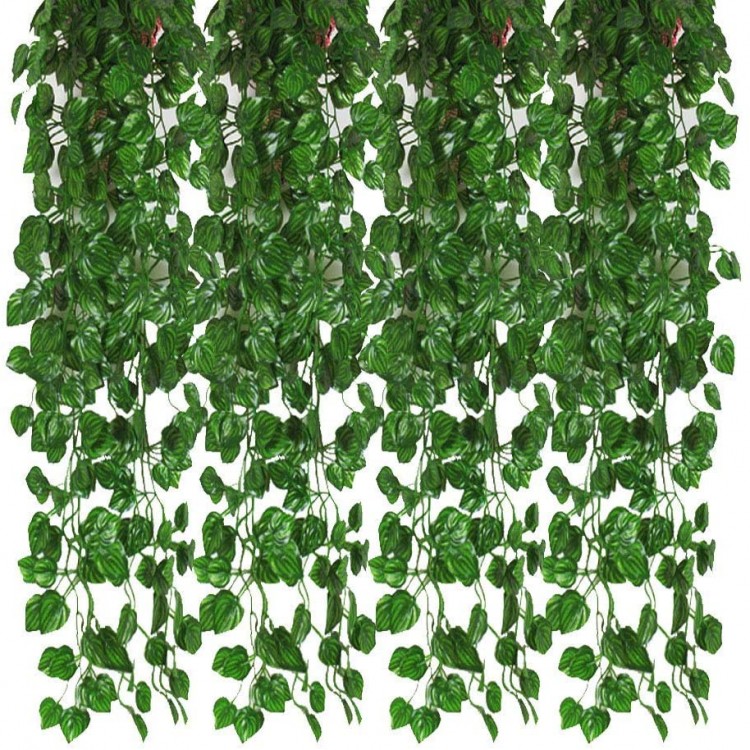 Kalolary 84 Ft 12 Strands Artificial Ivy Garland Leaf Vines Plants Greenery Hanging Fake Plants for Wedding Backdrop Arch Wall Jungle Party Table Office Decor Watermelon Leaf Garlands