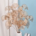 Lrnn 4 Pack Artificial Ginkgo Leaves Stems Plastic Artificial Plants Golden Leaves Faux Apricot Leaf Bushes for Wedding Party Indoor DIY Home Office Table Centerpieces Decor