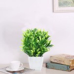 Martine Mall Fake Plants Potted Plastic Plants in Pots Green Faux Potted Plants Artificial Green Plants in Pot Faux Plant Bonsai with White Pot for Office Table Bathroom Greenery Room Home Decor