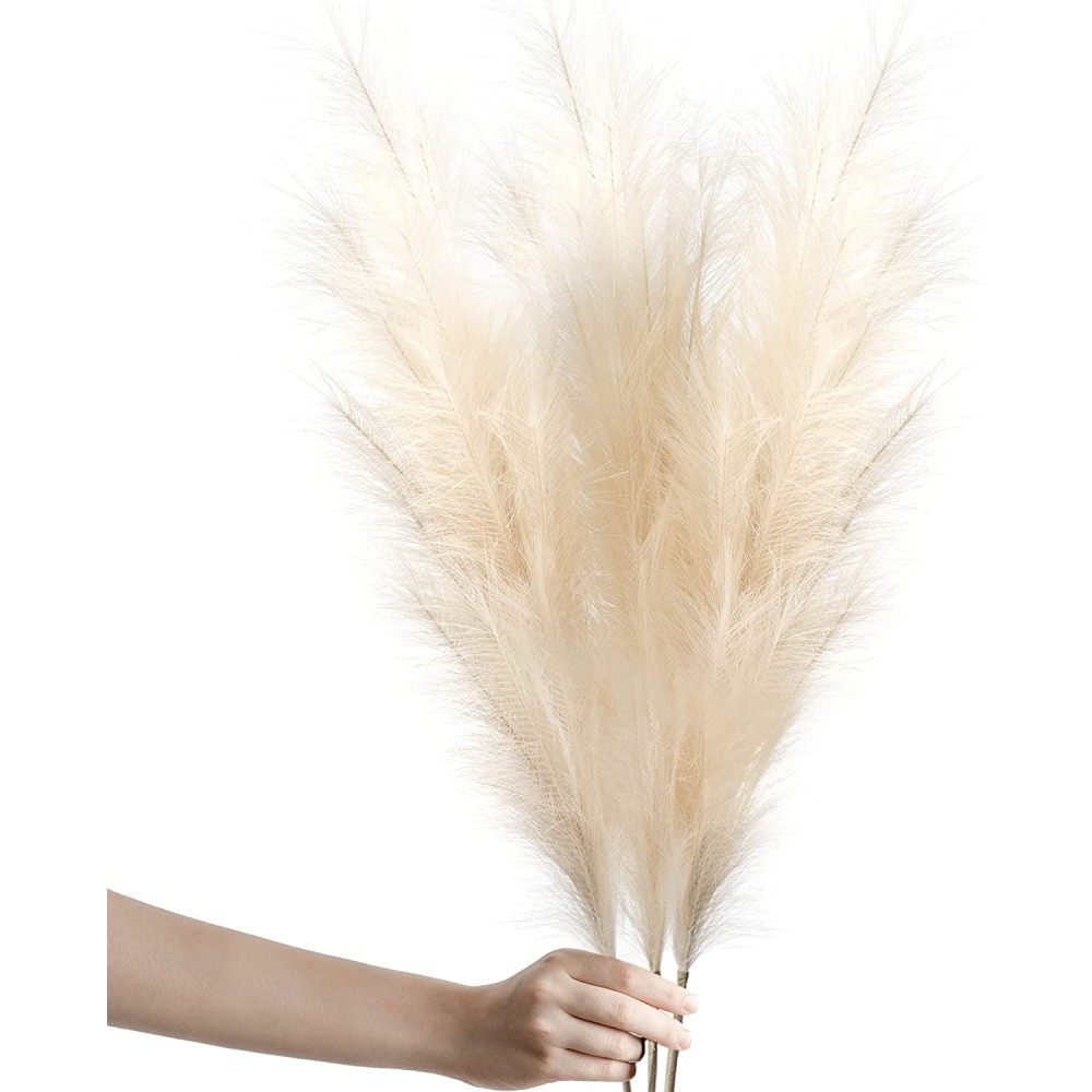 MONU Faux Pampas Grass Artificial Decorative Dried Plant for Home Decor Parties Weddings Office Elegant Boho Accent Piece Vase & Bouquet Filler 18 Fluffy Branches 43.3 inches Set of 3