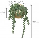 MyGift Wall-Mount Artificial String of Pearls Plants in Brass Wall Hanging Planter Pots Hangs 10-Inches Long Set of 2