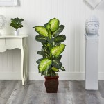 Nearly Natural Golden Dieffenbachia with Decorative Planter Green