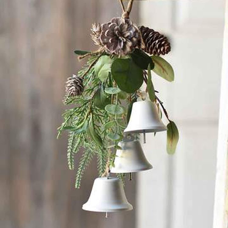 Orchid & Ivy 13-Inch Rustic Hanging Decorative Artificial Eucalyptus Plant with Natural Pine Cones and White Metal Bells Indoor Outdoor Country Farmhouse Decoration Christmas Holiday Home Decor