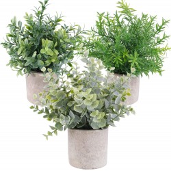 OUTLEE 3 Pack Mini Artificial Potted Plants Faux Eucalyptus Plants Boxwood Rosemary Greenery in Pots Small Houseplants for Home Decor Office Desk Shower Room Decoration