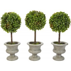 Pure Garden Faux Boxwood– 3 Matching Realistic 12.5" Tall-Round Topiary Arrangements in Decorative Urns for Indoor Home or Office Set of 3 Green