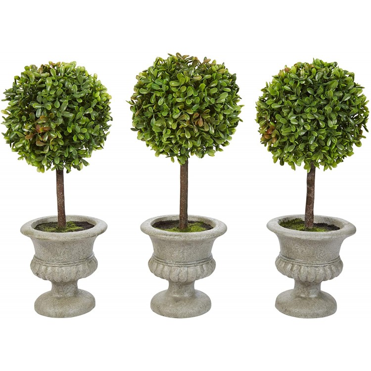 Pure Garden Faux Boxwood– 3 Matching Realistic 12.5 Tall-Round Topiary Arrangements in Decorative Urns for Indoor Home or Office Set of 3 Green
