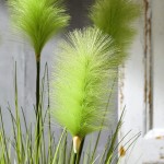 QL DESIGN 42 Inches PVC Green Grass Potted Plant Artificial Green Reed Grass in Vintage Metal Pot Great for Home and Office Decor.