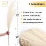 ROKOZZI Artificial White Pampas Grass Decor Tall Fluffy Faux Pampas Grass Large | 45 Tall 3 Stems | Boho Pompous Grass Cream Beige