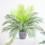 Rozwkeo Artificial Tropical Palm Leaf Bushes Faux Green Fronds Plant in Plastic Areca Palm Plant 15 Leaves Palm Tree 63 cm Tall for Tropical Greenery Accent Floral Arrangement Home Wedding Decor