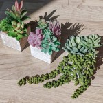 Set of 3 Assorted Small Potted Succulents Plants Decoration Assorted Green Fake Succulents Plants in Rustic Wooden Pots for Home Living Room Bathroom Table Shelf Windowsill Office Desk Indoor Decor