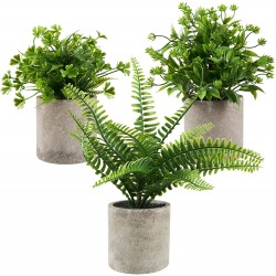 Set of 3 Small Potted Artificial Plants Artificial Plastic Ferns Plants Faux Greenery Plants Faux Plants Indoor for Rustic Home Farmhouse Bathroom Decor