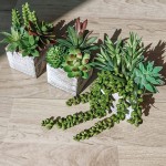 Set of 3 Small Potted Succulents Plants Decoration Assorted Green Fake Succulents Plants in Rustic Wooden Pots for Home Living Room Bathroom Table Shelf Centerpiece Windowsill Office Desk Indoor Decor
