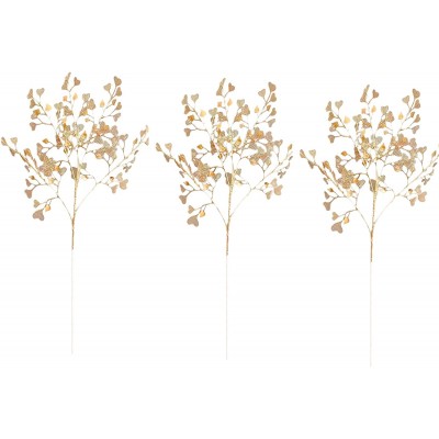 Sucpur 3 Pack Artificial Golden Branch Plants 29.5 Inch Fake Gold Heart-Shaped Leaves Plastic Twig Branches Faux Plant for Indoor Outdoor Planter Vase Filler Home Garden Wedding Decor