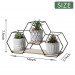 TERESA'S COLLECTIONS Modern Artificial Potted Plants with Wood and Metal Shelf for Home Decor Assorted Faux Succulents in Geometric Ceramic Planter for Table Office Living Room Decoration-Set of 3