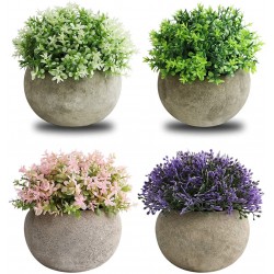 THE BLOOM TIMES 4 PCS Small Fake Plants Farmhouse Greenery Decor Mini Potted Artificial Plants Faux Plants for Home Indoor Office Bathroom Shelf Decor