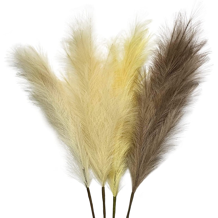 Toulip Faux Pampas Grass Decor for Home Artificial Pampas Grass Vase Filler Rustic & Boho Decoration for Wedding Events Styling Tan White Beige Brown 48-Inch Large Pampas Stalks 4-Pack