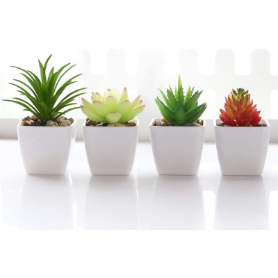 Veryhome Fake Succulents Plants Artificial Faux Succulents Small 4pcs Mini Potted Plastic Succulents for Christmas Home Office Living Room Desk Decor Aesthetic