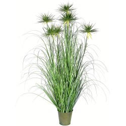 Vickerman Everyday 48" Artificial Green Grass And Cyperus Heads With Iron Pot Faux Grass Plant Decor Home Or Office Indoor Greenery Accent Maintenance Free