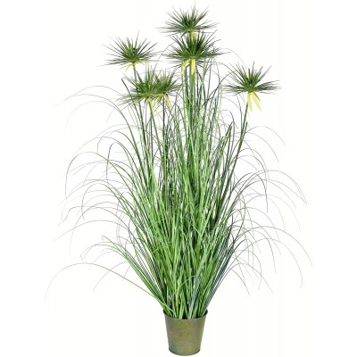 Vickerman Everyday 48" Artificial Green Grass And Cyperus Heads With Iron Pot Faux Grass Plant Decor Home Or Office Indoor Greenery Accent Maintenance Free