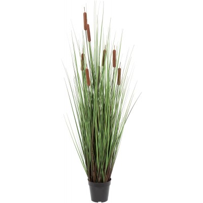 Vickerman Everyday 48" Artificial Green Straight Grass And Cattails With Black Plastic Pot Faux Grass Plant Decor Home Or Office Indoor Greenery Accent