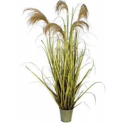 Vickerman Everyday 55" Artificial Green Grass And Natural Reeds With Iron Pot Faux Grass Plant Decor Home Or Office Indoor Greenery Accent Maintenance Free