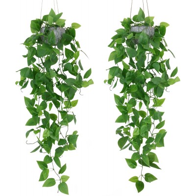 ZIFTY 2-Pcs 2.5FT Artificial Hanging Plants with Pot Fake Ivy Vine Faux Potted Plants for Wall House Home Kitchen Dining Living Room Patio Indoor Outdoor Boho Decor Green