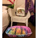 32 Multi Locust Tree Floor Pillow Meditation Bohemian Cushion Seating Throw Hippie Decorative Boho Indian Large Ottoman Home Decor Cases Round Sham Outdoor Tie Dye Pouf White Pom Pom Cover Only