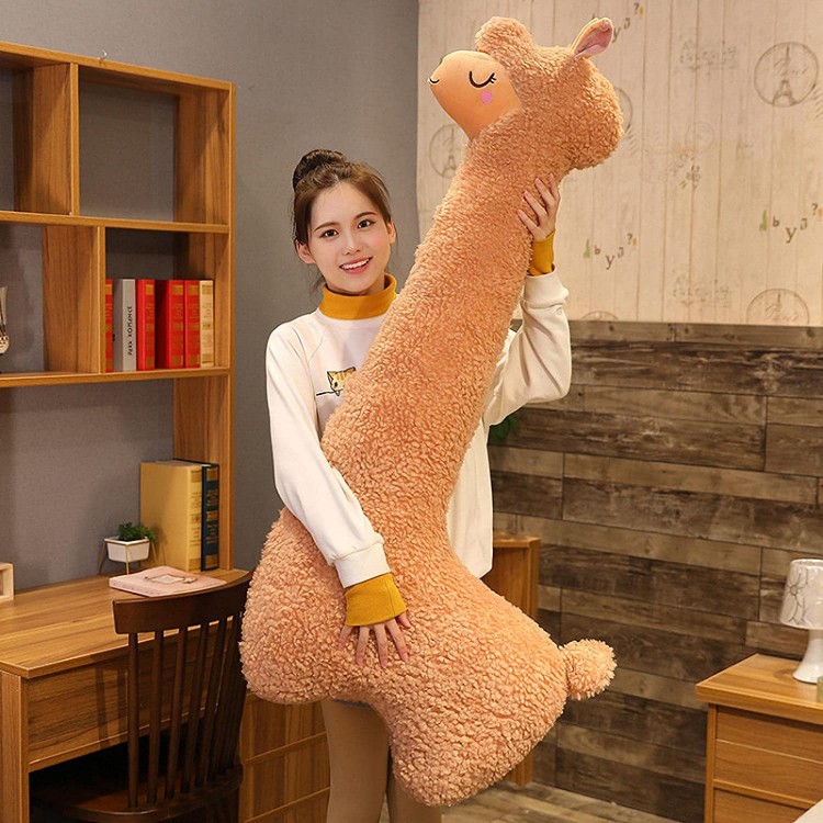 Alpaca Doll Pillow Alpaca Soft Toy Cuddly Llama Plush Toy Kawaii Creative Home Decor Valentine Day Christmas Girls Gift,130cm Brown