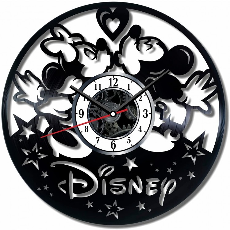 AndrewST Mickey & Minnie Mouse Wall Clock Vintage Record Get Unique Home Office Decor Bedroom Kitchen Kids Living Room Gifts for Men Women Father Mother Modern Art Design Black 12 in