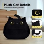 Black Cat Plush 3D Cat Plushie Stuffed Animal Toy Pillow Kawaii Pillows Cute Cat Shape Design Lumbar Back Cushion Gift for Kids Baby Home Decor Birthday Halloween